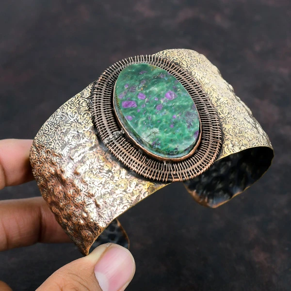 Ruby Fuchsite Oval Green Handmade Copper Wire Wrapped Bangle