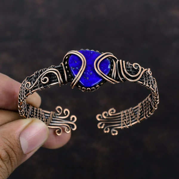 Lapis Lazuli Trillion Blue Handmade Copper Wire Wrapped Bangle