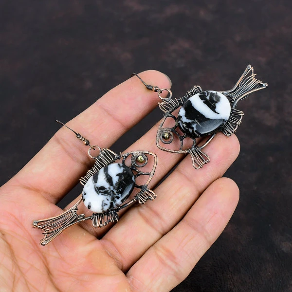 White Buffalo Turquoise Oval White Handmade Copper Wire Wrapped Earrings