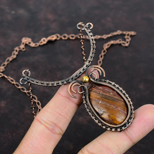 Red Snakeskin Jasper Oval Red Handmade Copper Wire Wrapped Necklace