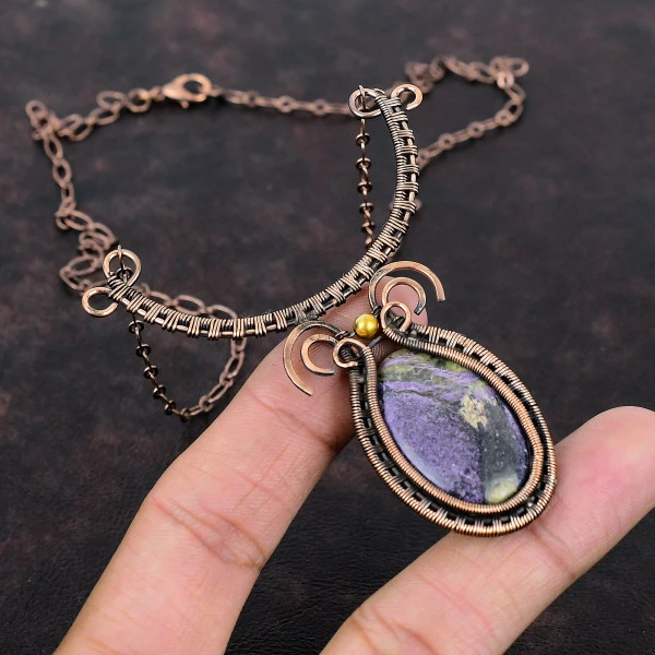 Purpurite Oval Purple Handmade Copper Wire Wrapped Necklace