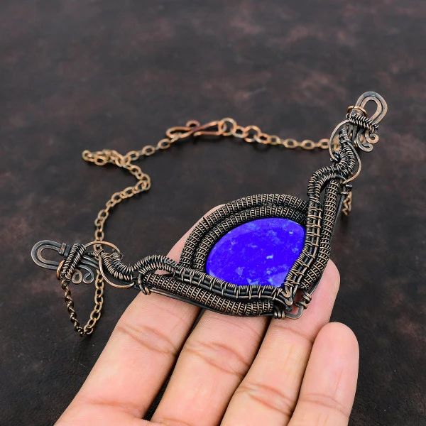 Lapis Lazuli Oval Blue Handmade Copper Wire Wrapped Necklace