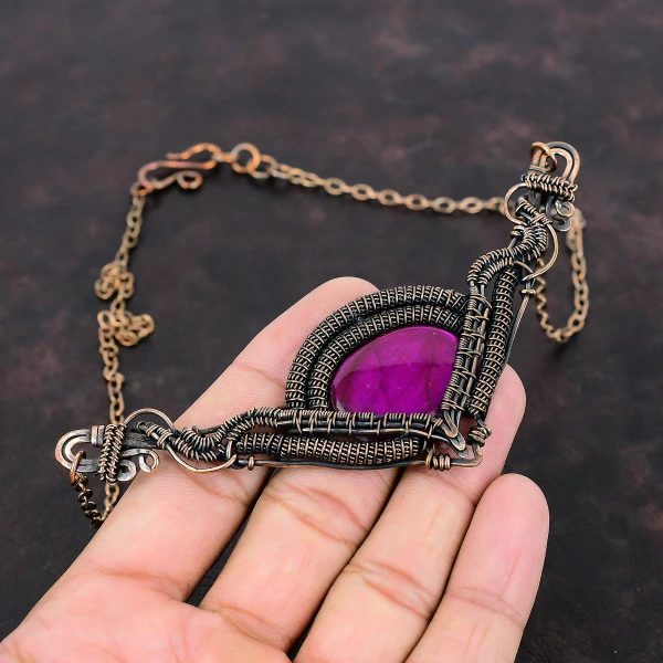 Purple Fire Labradorite Oval Purple Handmade Copper Wire Wrapped Necklace