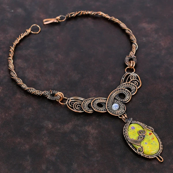 Stichtite Oval Green Handmade Copper Wire Wrapped Necklace