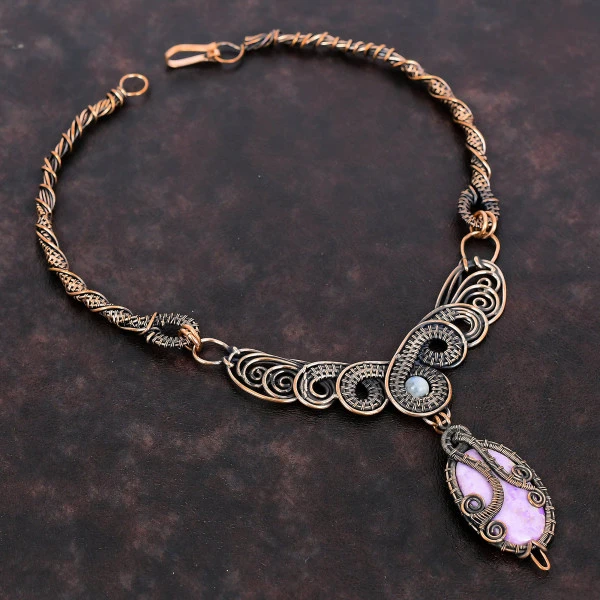 Phosphosiderite Oval Purple Handmade Copper Wire Wrapped Necklace