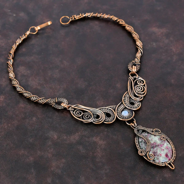 Eudialyte Oval Pink Handmade Copper Wire Wrapped Necklace