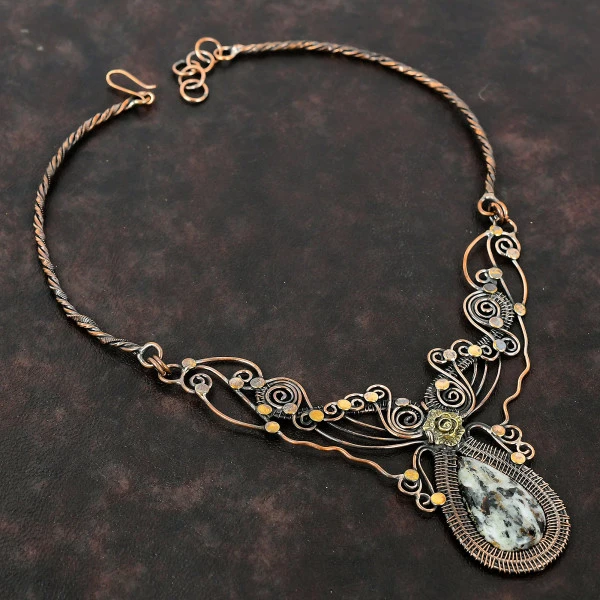 Astrophyllite Pear Black Handmade Copper Wire Wrapped Necklace