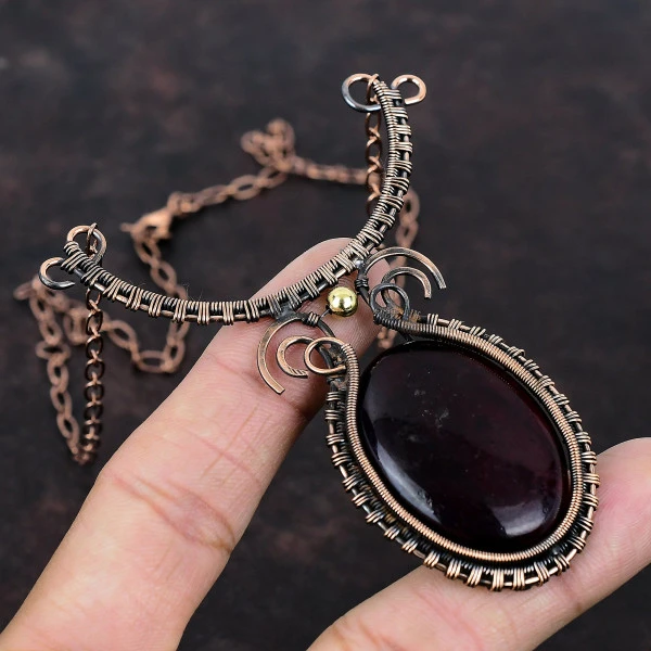 Red Fire Labradorite Oval Red Handmade Copper Wire Wrapped Necklace