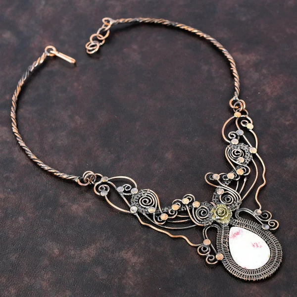 Cinnabar Pear White Handmade Copper Wire Wrapped Necklace