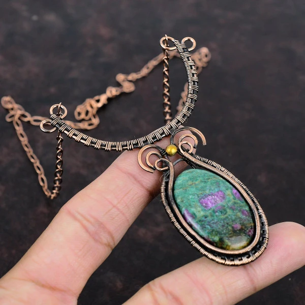 Ruby Fuchsite Oval Green Handmade Copper Wire Wrapped Necklace