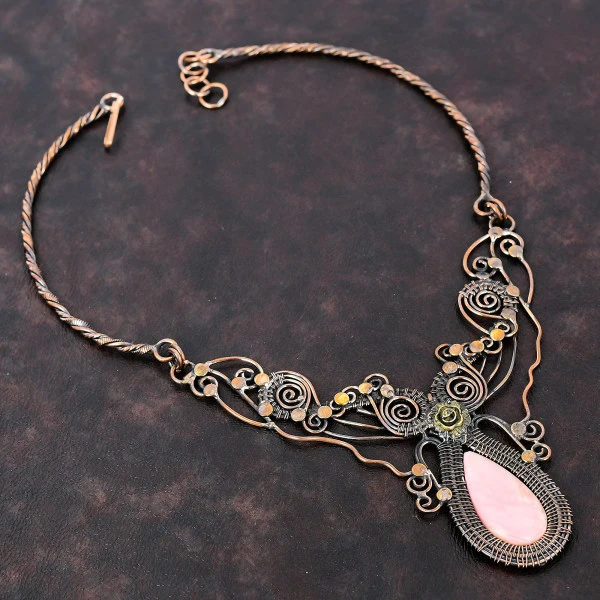 Pink Opal Pear Pink Handmade Copper Wire Wrapped Necklace