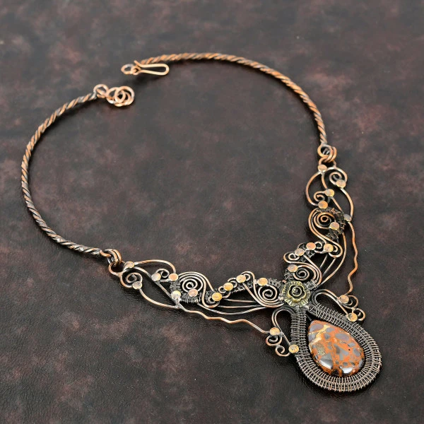 Bauxite Pear Red Handmade Copper Wire Wrapped Necklace