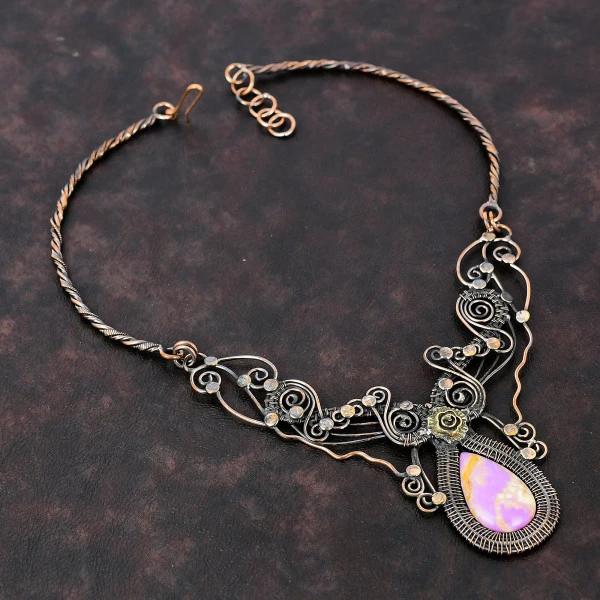 Phosphosiderite Pear Purple Handmade Copper Wire Wrapped Necklace