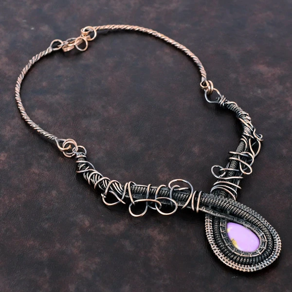 Phosphosiderite Pear Purple Handmade Copper Wire Wrapped Necklace