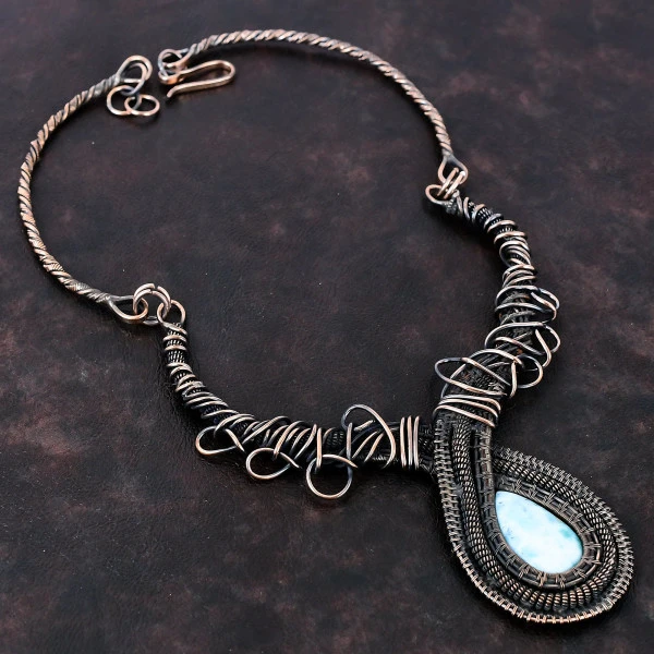 Larimar Pear Blue Handmade Copper Wire Wrapped Necklace