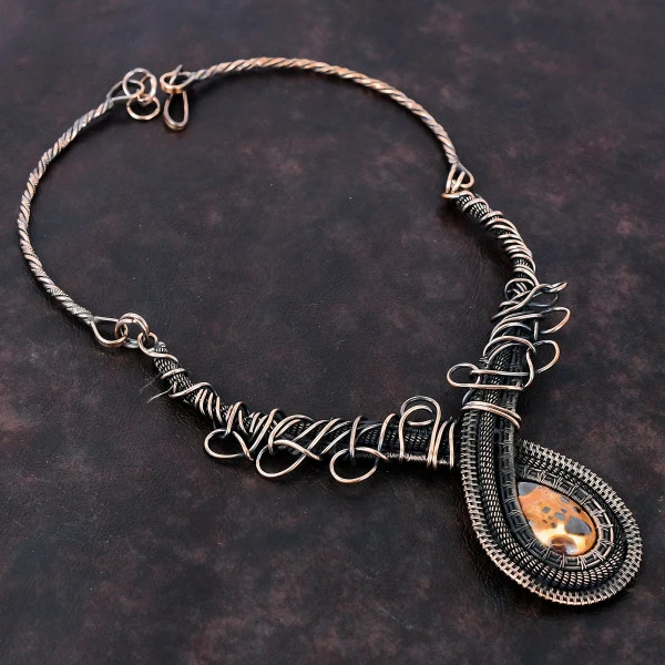 Bauxite Pear Red Handmade Copper Wire Wrapped Necklace
