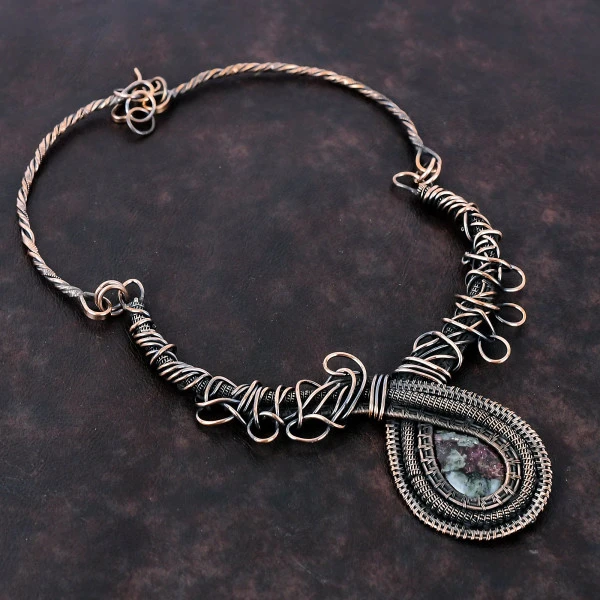 Eudialyte Pear Pink Handmade Copper Wire Wrapped Necklace
