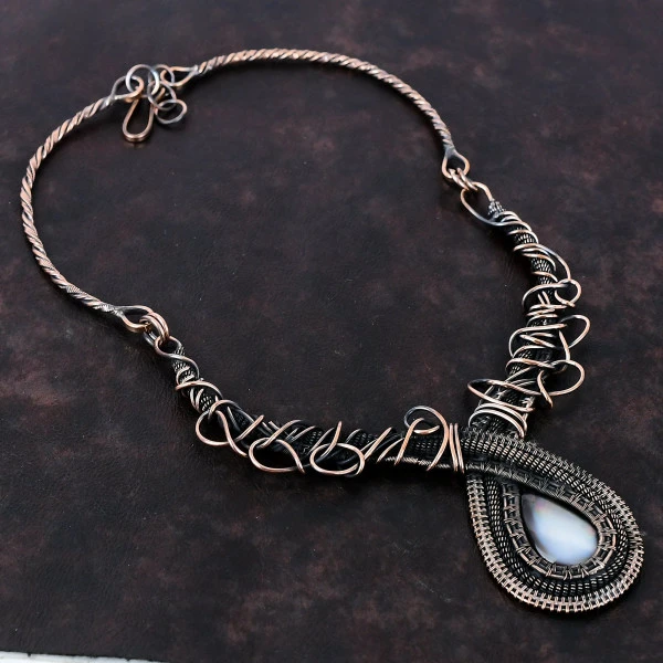 Mother Of Pearl Pear White Handmade Copper Wire Wrapped Necklace