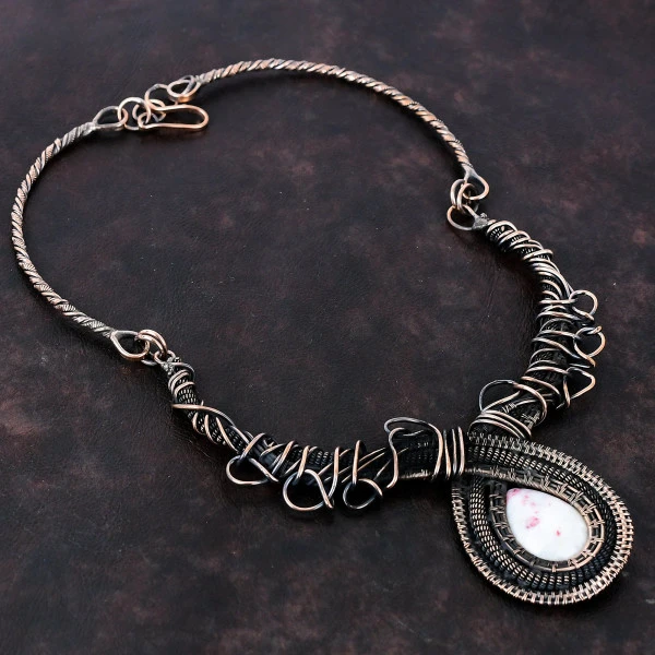 Cinnabar Pear White Handmade Copper Wire Wrapped Necklace