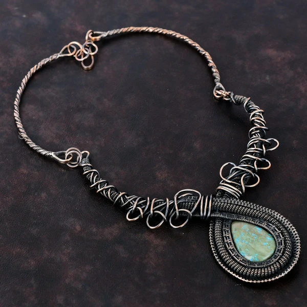 Chrysocolla Pear Green Handmade Copper Wire Wrapped Necklace