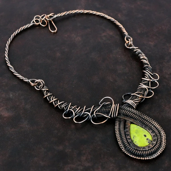 Stichtite Pear Green Handmade Copper Wire Wrapped Necklace