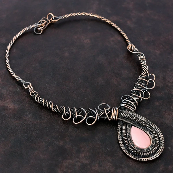 Pink Opal Pear Pink Handmade Copper Wire Wrapped Necklace