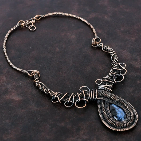 Pietersite Pear Black Handmade Copper Wire Wrapped Necklace
