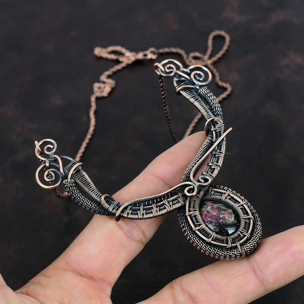 Eudialyte Oval Black Handmade Copper Wire Wrapped Necklace