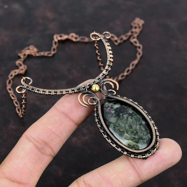 Eudialyte Oval Black Handmade Copper Wire Wrapped Necklace