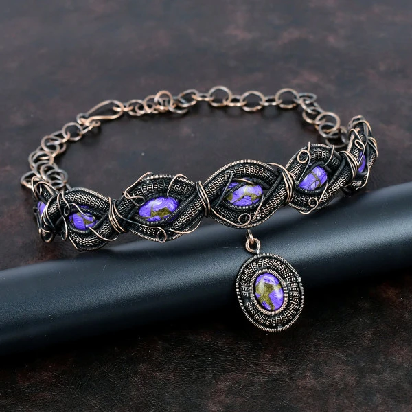 Copper Charoite Oval Purple Handmade Copper Wire Wrapped Necklace