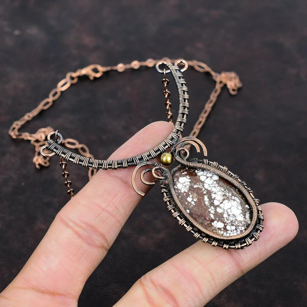 Wild Horse Magnesite Oval Brown Handmade Copper Wire Wrapped Necklace