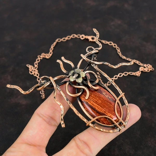 Red Snakeskin Jasper Oval Red Handmade Copper Wire Wrapped Necklace