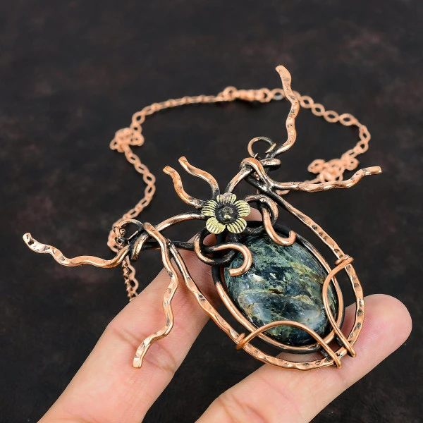 Kyanite Oval Gray Handmade Copper Wire Wrapped Necklace