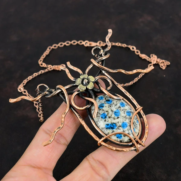 K2 Jasper Oval White Handmade Copper Wire Wrapped Necklace