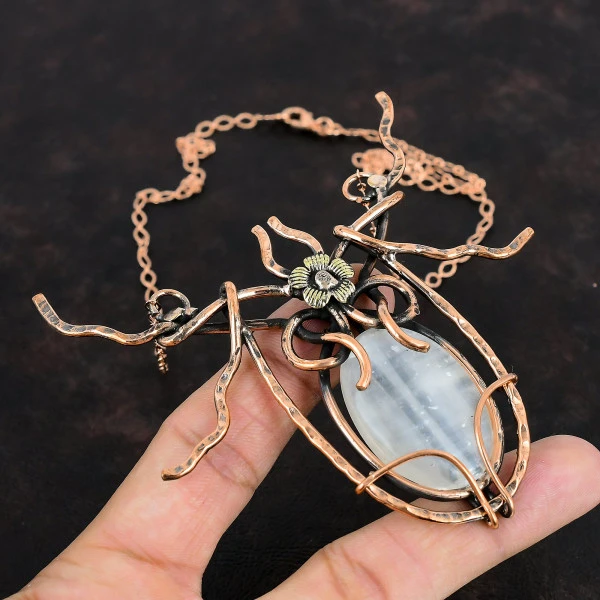 Selenite Oval White Handmade Copper Wire Wrapped Necklace