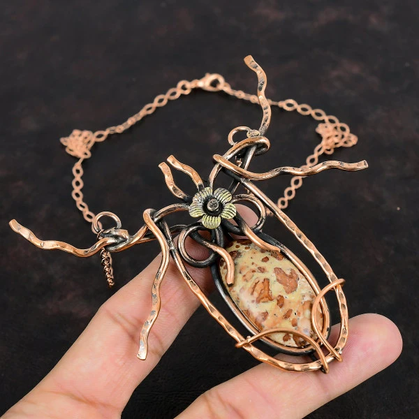 Asteroid Jasper Oval Red Handmade Copper Wire Wrapped Necklace