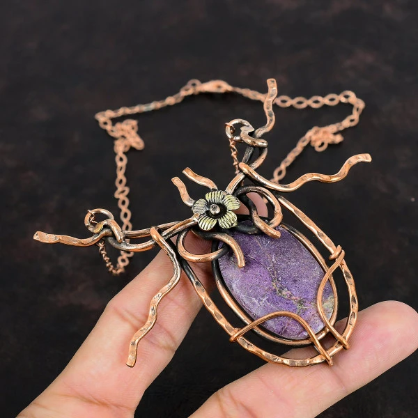 Purpurite Oval Purple Handmade Copper Wire Wrapped Necklace