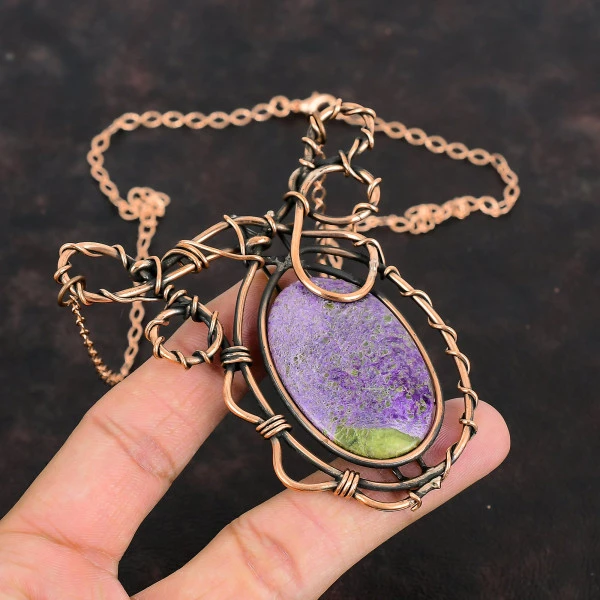 Purpurite Oval Purple Handmade Copper Wire Wrapped Necklace