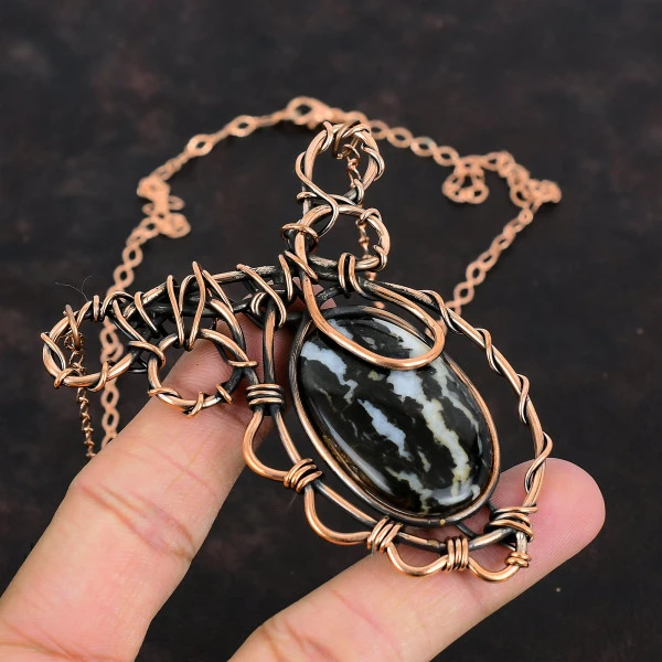 White Buffalo Turquoise Oval White Handmade Copper Wire Wrapped Necklace