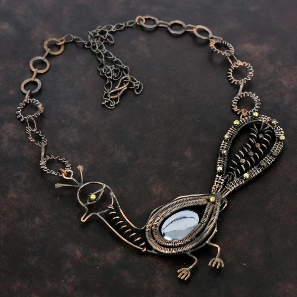 Shungite Oval Black Handmade Copper Wire Wrapped Necklace