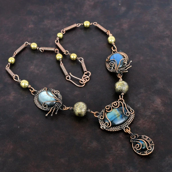 Labradorite Oval Gray Handmade Copper Wire Wrapped Necklace