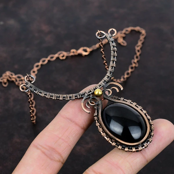Sugilite Oval Black Handmade Copper Wire Wrapped Necklace