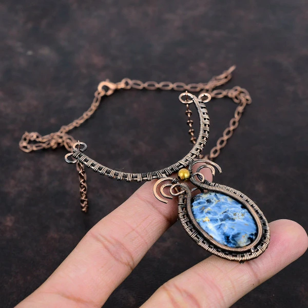 Pietersite Oval Gray Handmade Copper Wire Wrapped Necklace