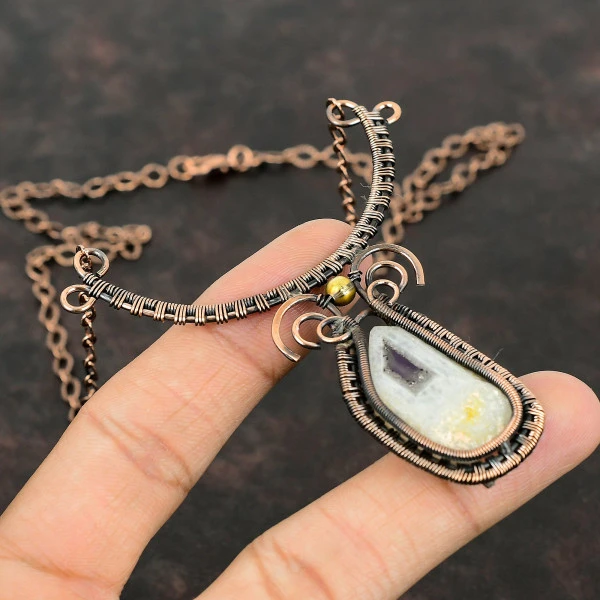 Super 23 Amethyst Pentagon White Handmade Copper Wire Wrapped Necklace