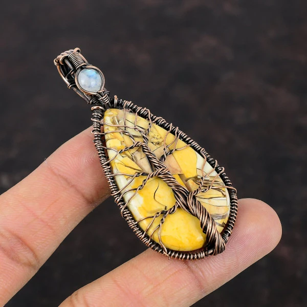 Brecciated Mookaite Copper Wire Wrapped Pendant Rainbow Moonstone Tree Of Life Pendant 