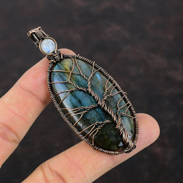 Labradorite Copper Wire Wrapped Pendant Moonstone Wire Jewelry Tree Of Life pendant