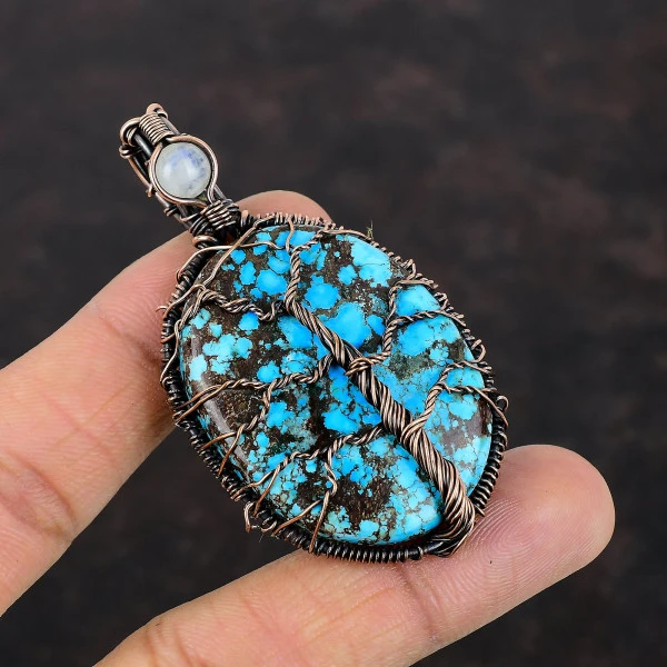 Tree Of Tibetan Turquoise Copper Pendant Moonstone Gemstone Wire Wrapped Pendant