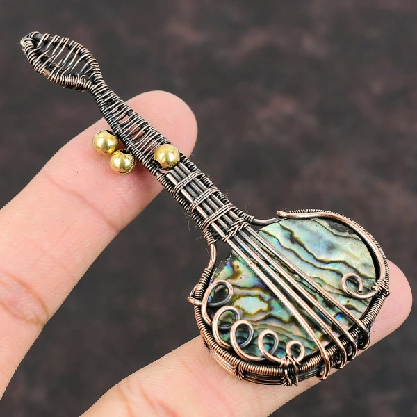 Abalone Shell Oval Green Handmade Copper Wire Wrapped Pendant