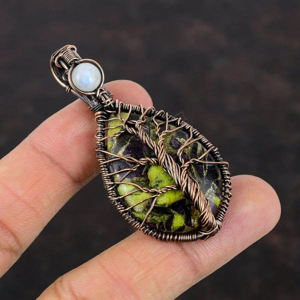 Copper Stichtite Wire Wrapped Pendant Moonstone Copper Pendant Tree Of Life Jewelry