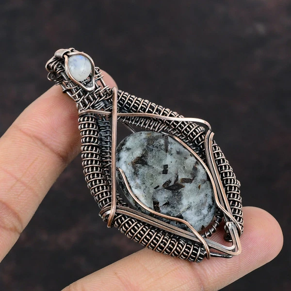 Astrophyllite Oval Gray Handmade Copper Wire Wrapped Pendant